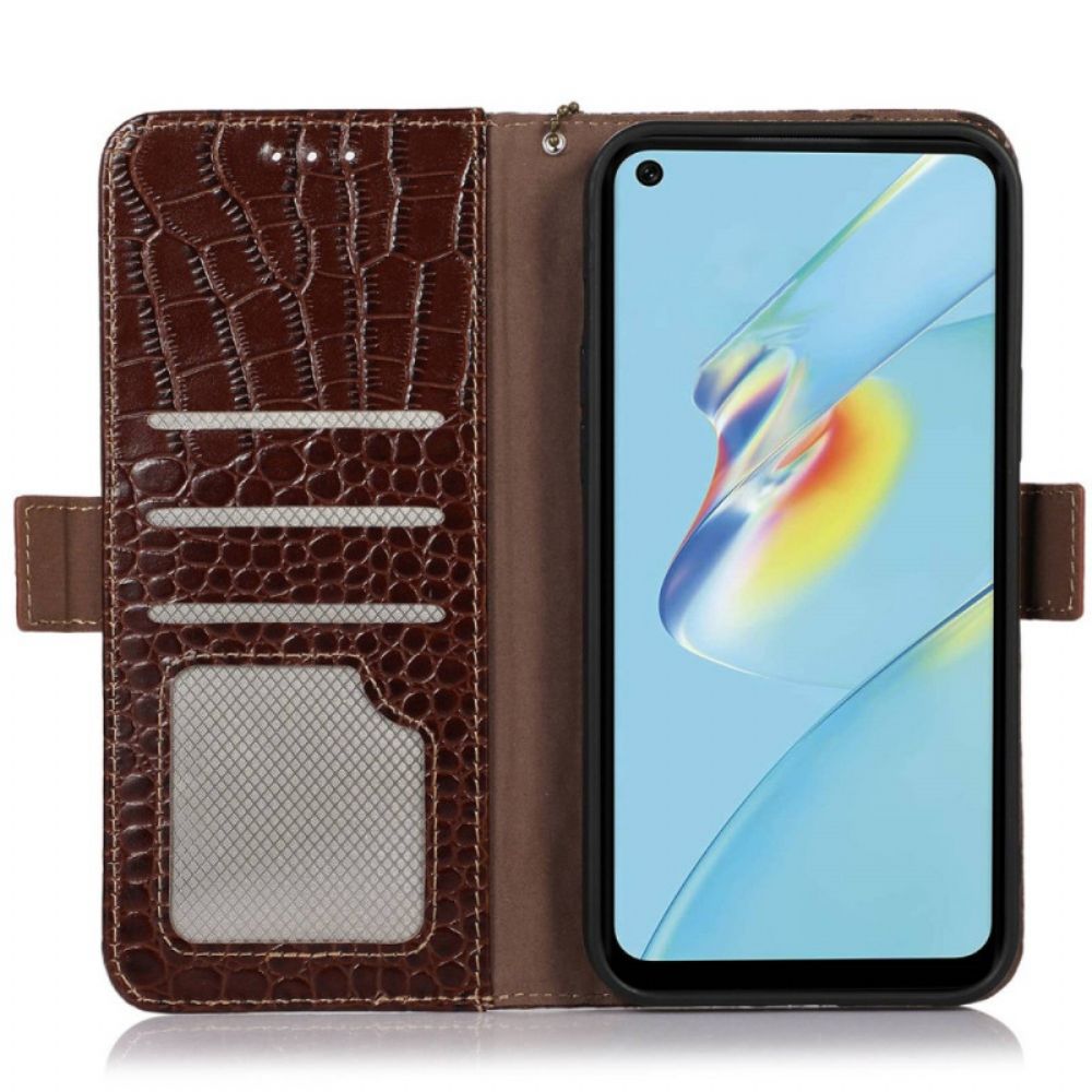 Flip Case Für Oppo Reno 7 Echtes Rfid-leder Im Kroko-stil