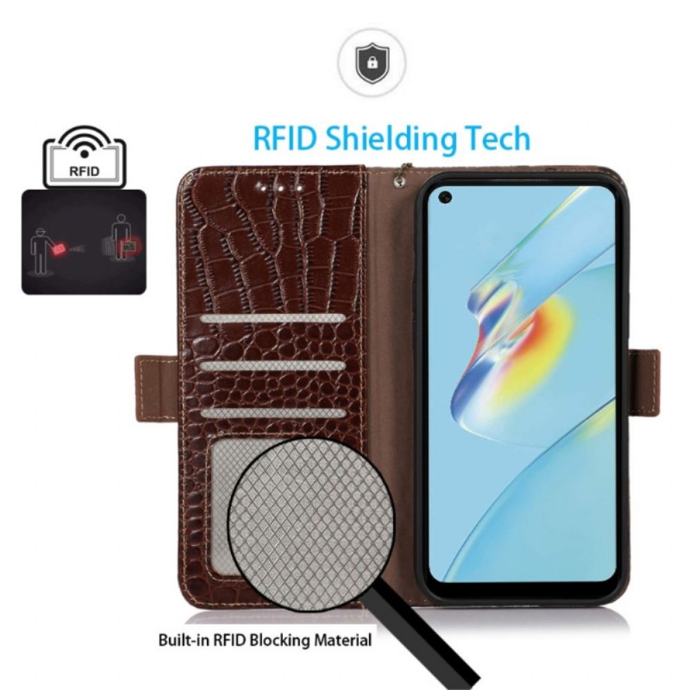 Flip Case Für Oppo Reno 7 Echtes Rfid-leder Im Kroko-stil