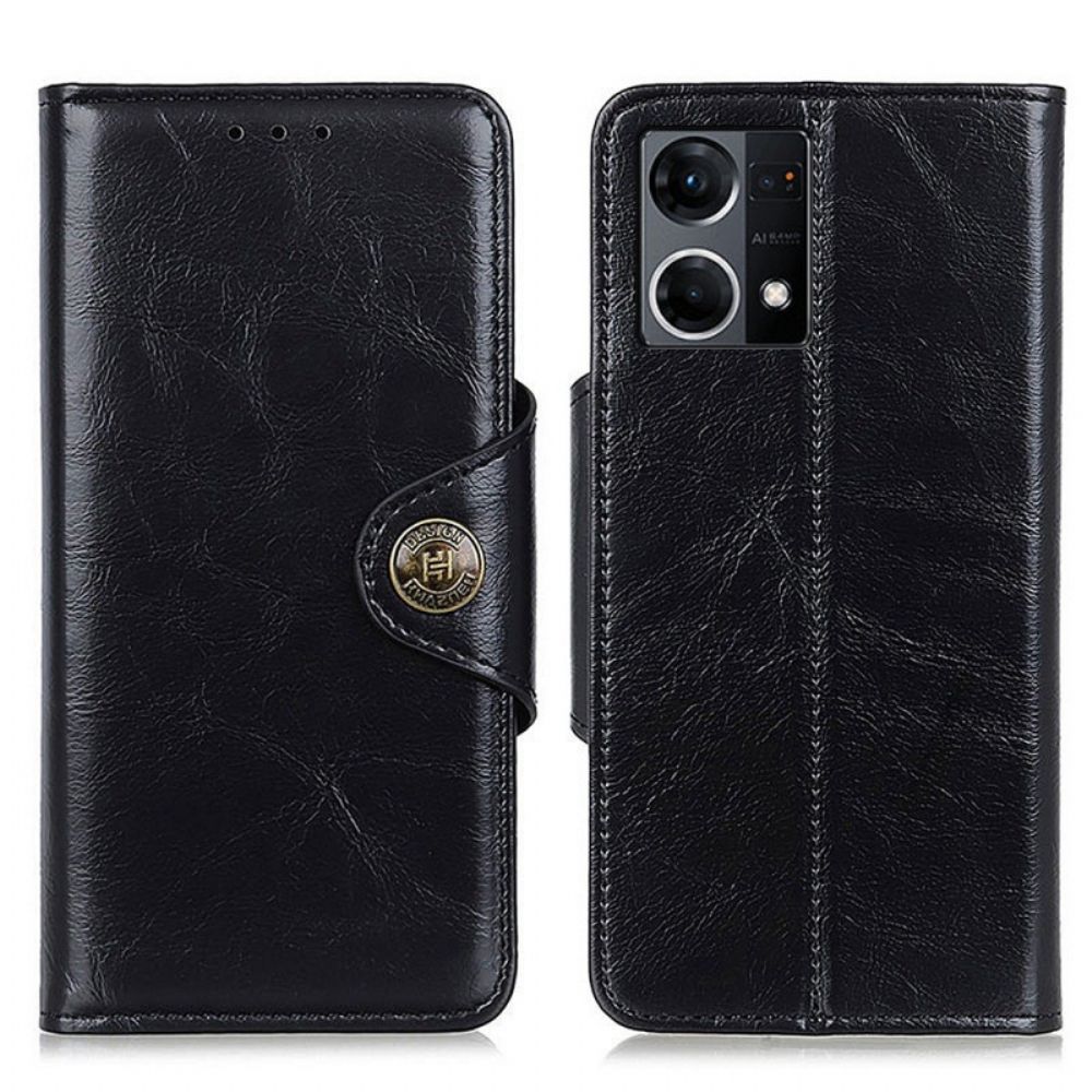 Flip Case Für Oppo Reno 7 Kunstleder Lackknopf Khazneh