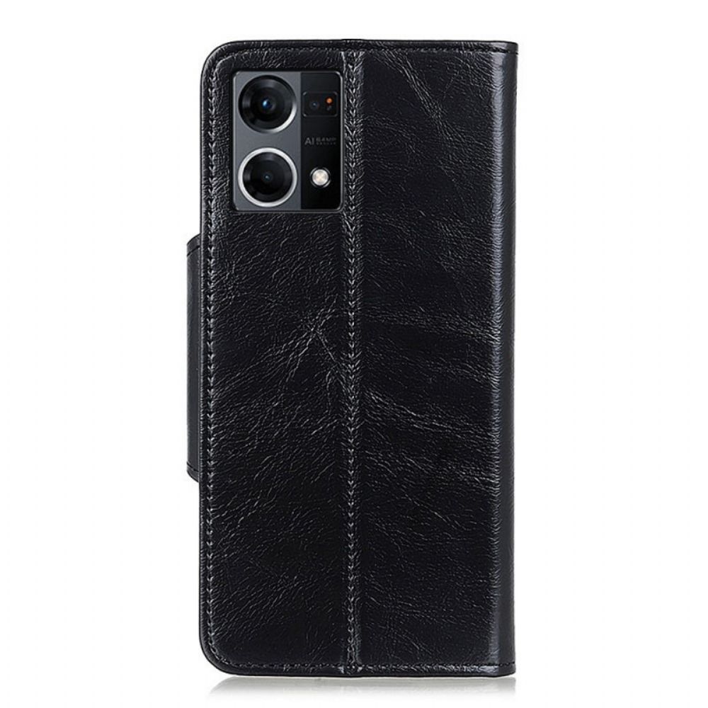 Flip Case Für Oppo Reno 7 Kunstleder Lackknopf Khazneh