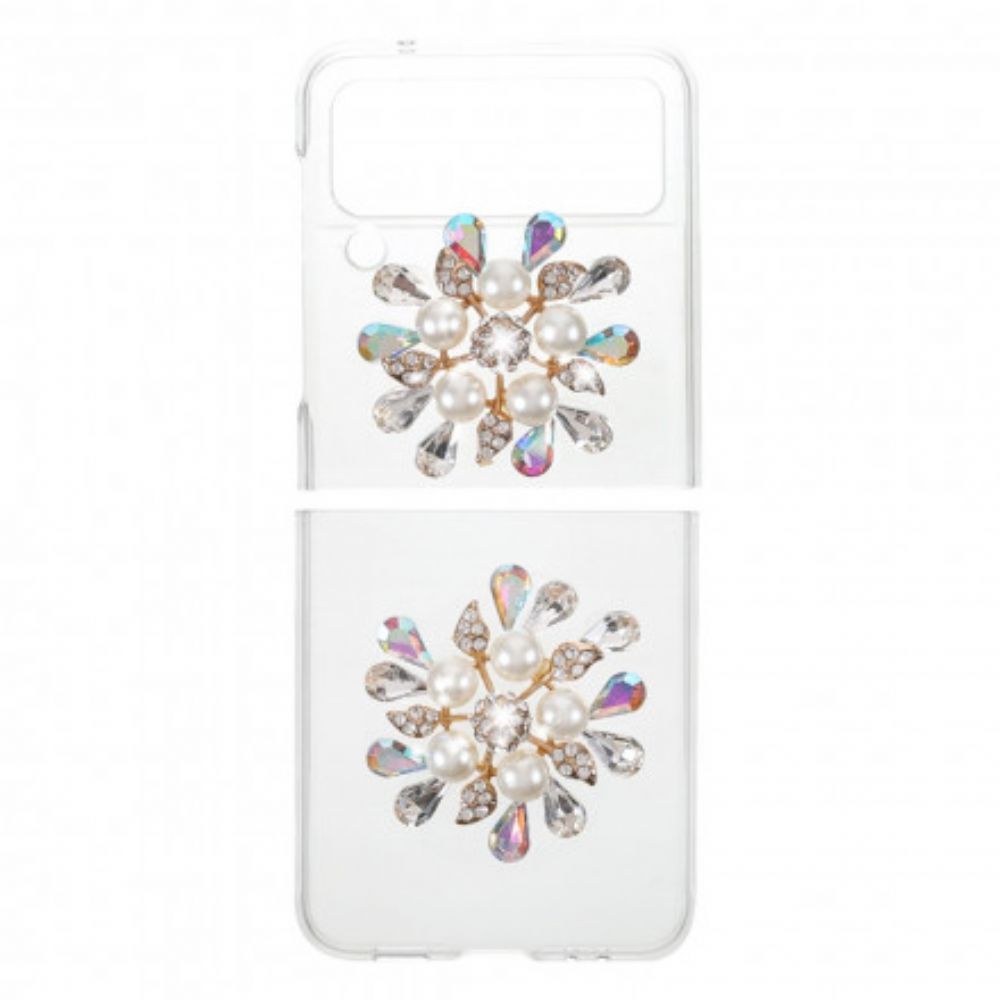 Handyhülle Für Samsung Galaxy Z Flip 3 5G Flip Case Blumen-edelstein