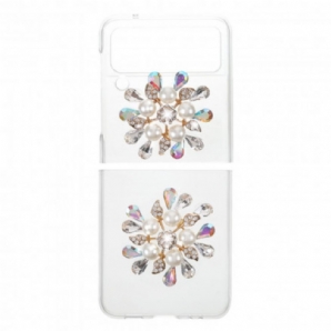 Handyhülle Für Samsung Galaxy Z Flip 3 5G Flip Case Blumen-edelstein