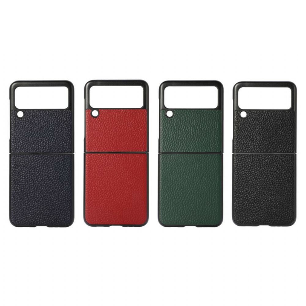 Handyhülle Für Samsung Galaxy Z Flip 3 5G Flip Case Echtes Litschifarbenes Leder