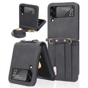 Handyhülle Für Samsung Galaxy Z Flip 3 5G Flip Case Lederfarbener Kartenhalter Und Umhängeband