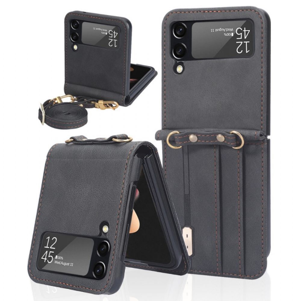 Handyhülle Für Samsung Galaxy Z Flip 3 5G Flip Case Lederfarbener Kartenhalter Und Umhängeband