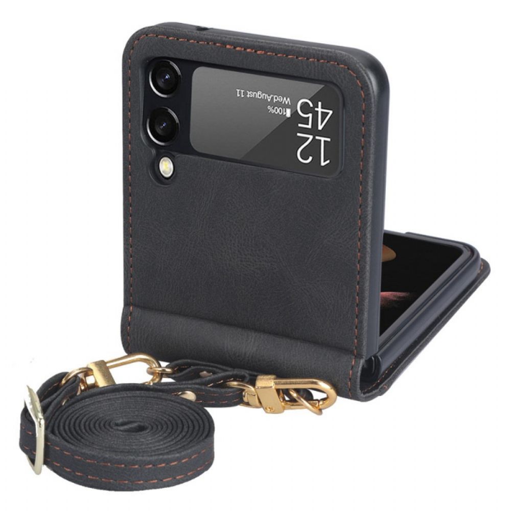 Handyhülle Für Samsung Galaxy Z Flip 3 5G Flip Case Lederfarbener Kartenhalter Und Umhängeband