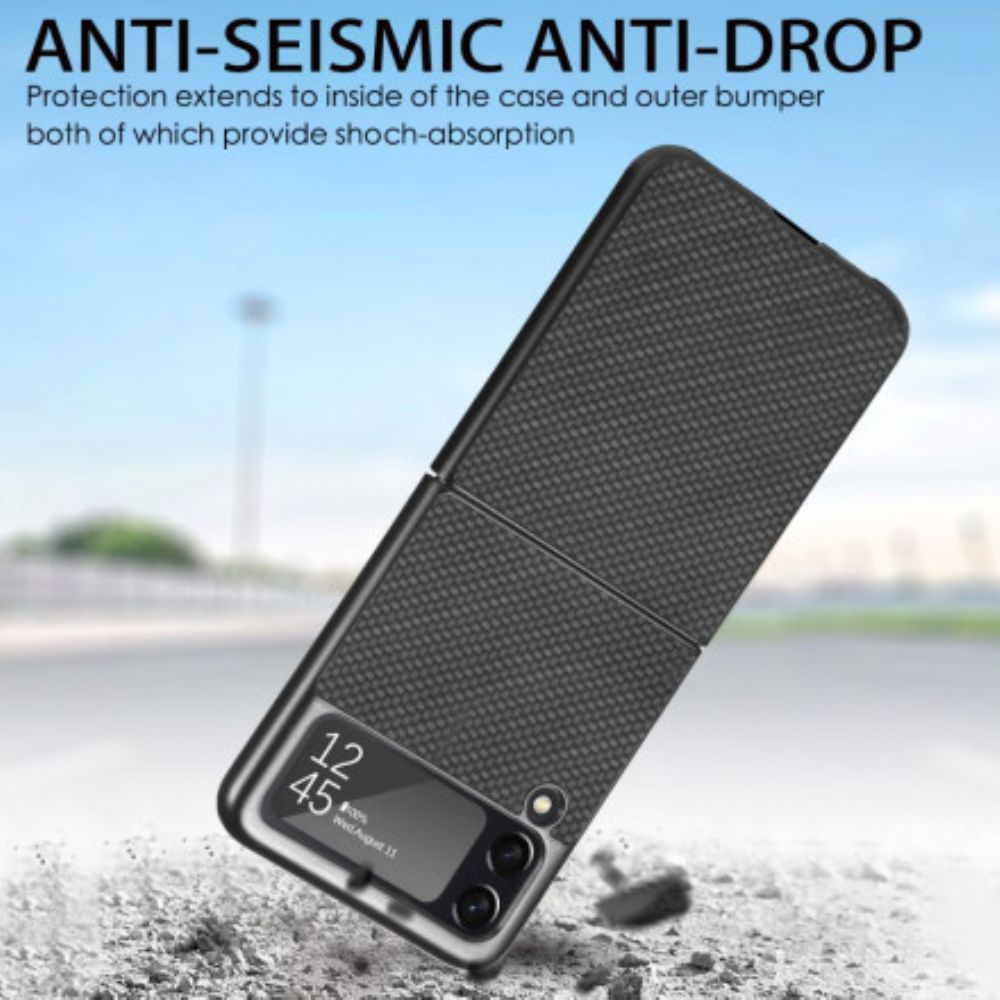 Handyhülle Für Samsung Galaxy Z Flip 3 5G Flip Case Strukturierte Kohlefaser