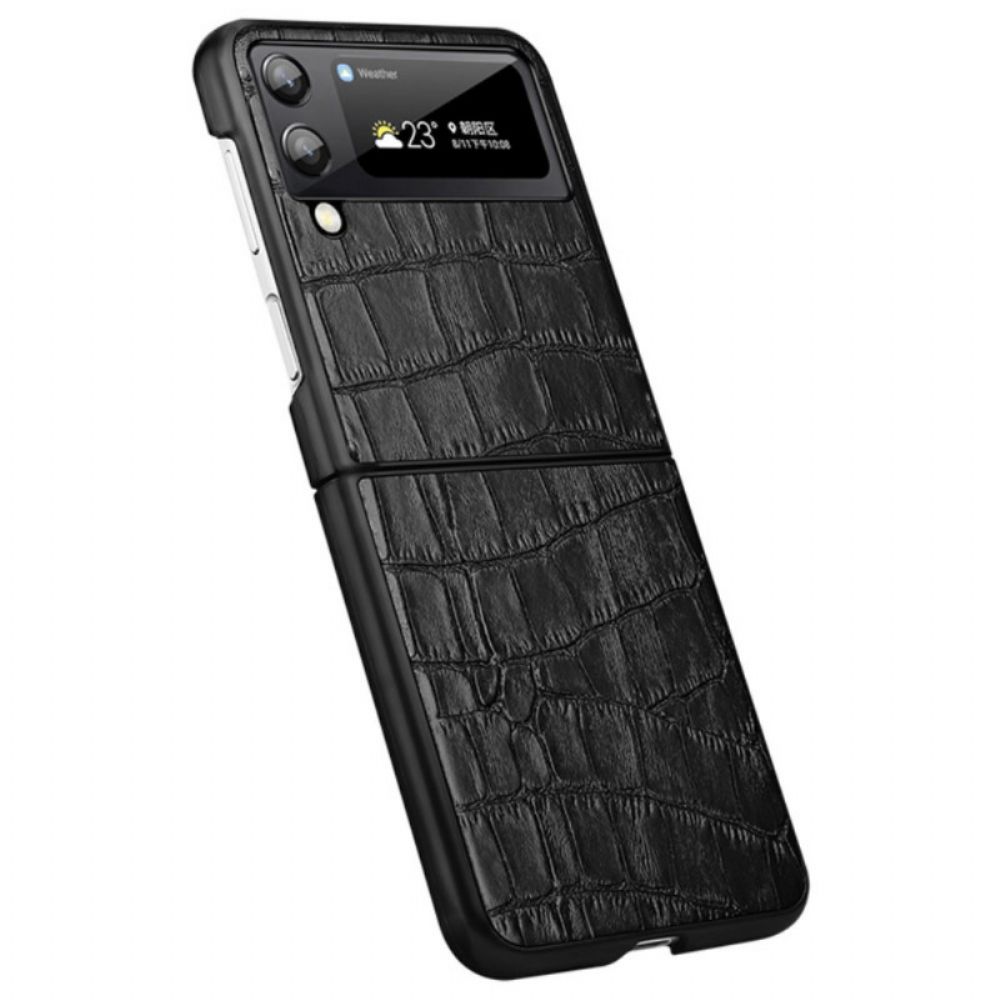 Hülle Für Samsung Galaxy Z Flip 3 5G Flip Case Echtes Leder Mit Krokoprägung