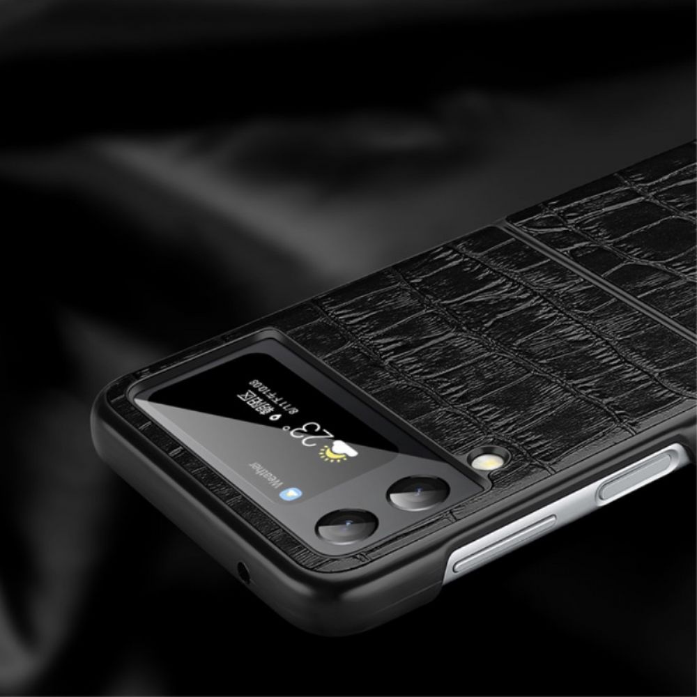 Hülle Für Samsung Galaxy Z Flip 3 5G Flip Case Echtes Leder Mit Krokoprägung