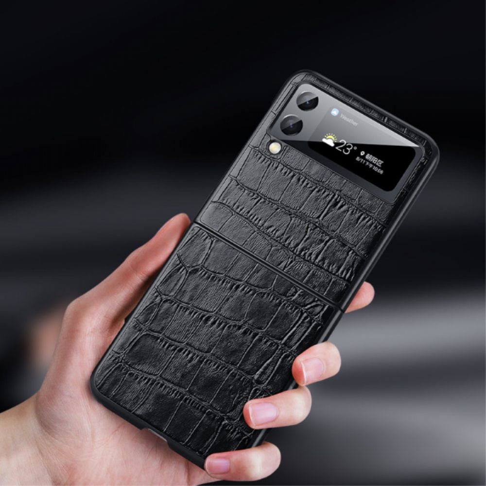 Hülle Für Samsung Galaxy Z Flip 3 5G Flip Case Echtes Leder Mit Krokoprägung