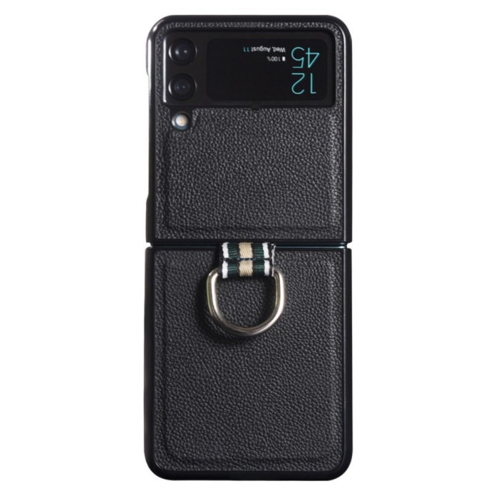 Hülle Für Samsung Galaxy Z Flip 3 5G Flip Case Echtes Litschi-leder Mit Ring