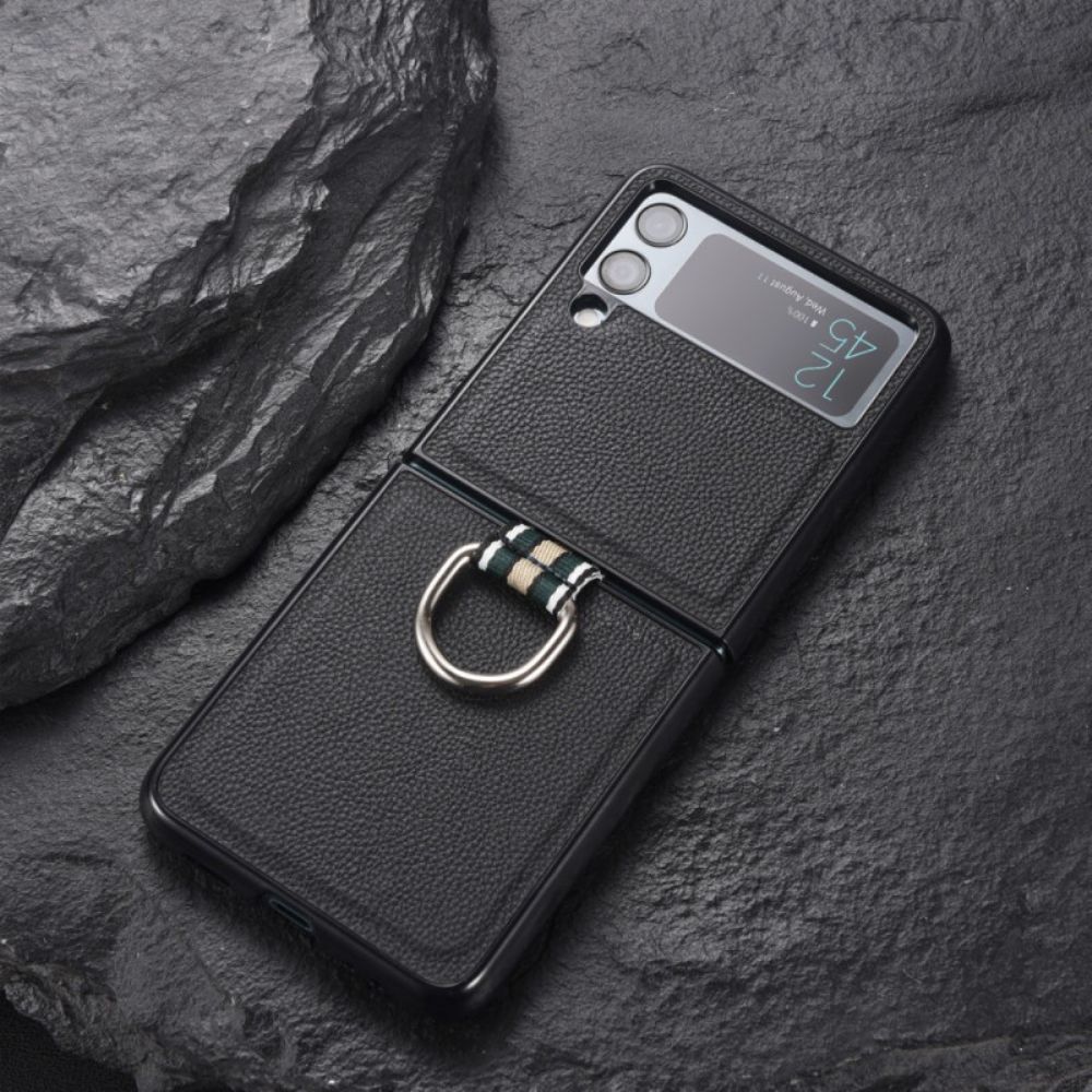 Hülle Für Samsung Galaxy Z Flip 3 5G Flip Case Echtes Litschi-leder Mit Ring