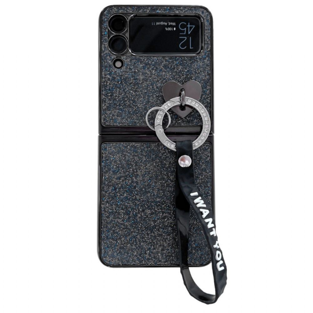 Hülle Für Samsung Galaxy Z Flip 3 5G Flip Case Paillettenanhänger Und Lanyard