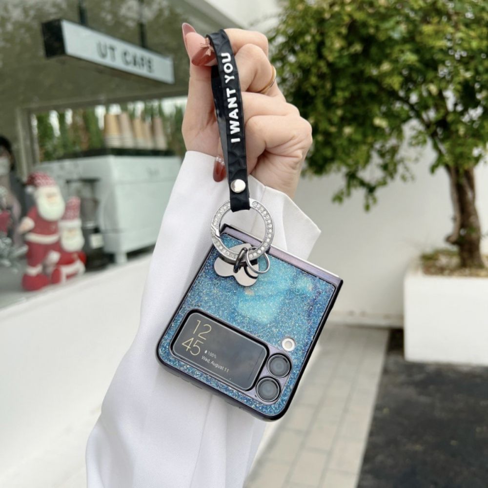 Hülle Für Samsung Galaxy Z Flip 3 5G Flip Case Paillettenanhänger Und Lanyard