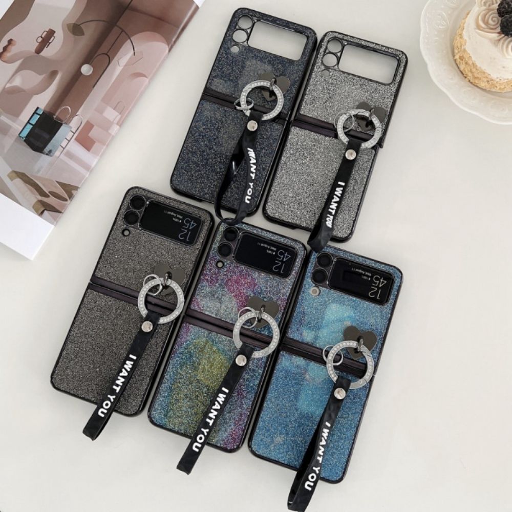 Hülle Für Samsung Galaxy Z Flip 3 5G Flip Case Paillettenanhänger Und Lanyard