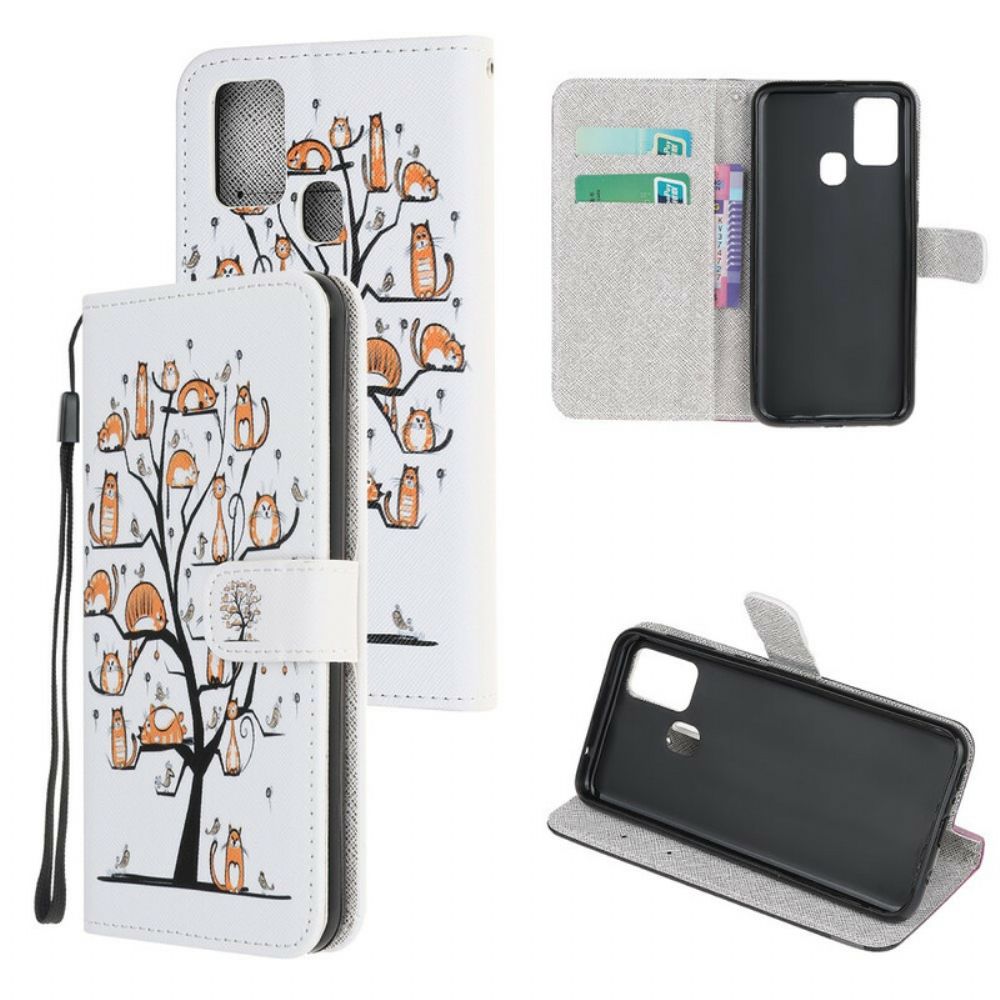 Flip Case Für Honor 9X Lite Mit Kordel Funky Cats Mit Riemen