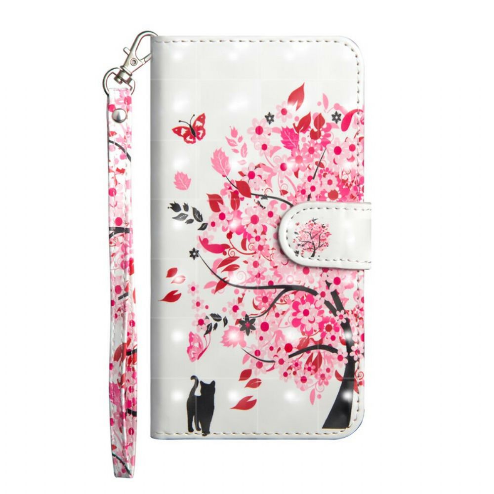 Flip Case Für Xiaomi Mi 10 / 10 Pro Rosa Baum Und Schwarze Katze