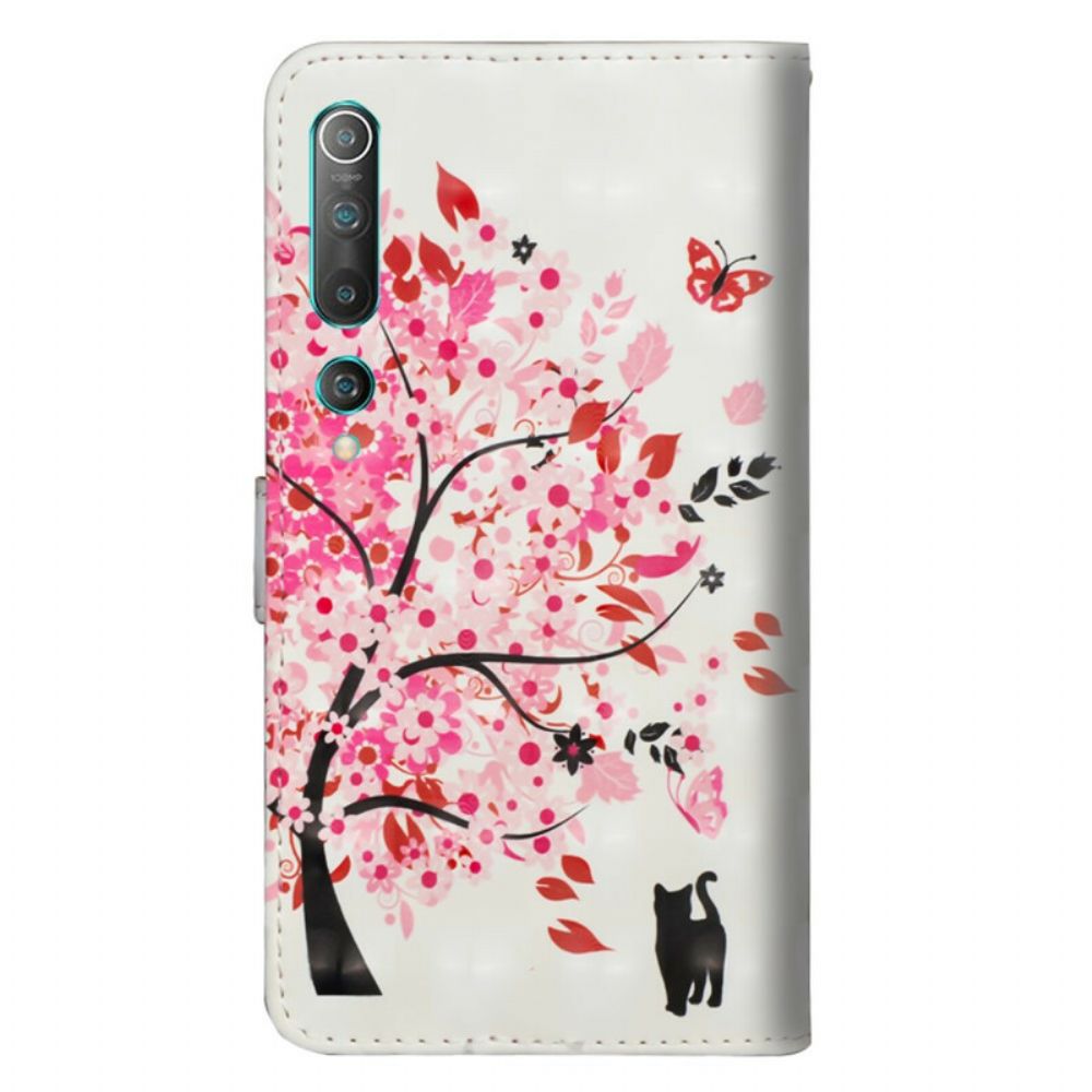 Flip Case Für Xiaomi Mi 10 / 10 Pro Rosa Baum Und Schwarze Katze