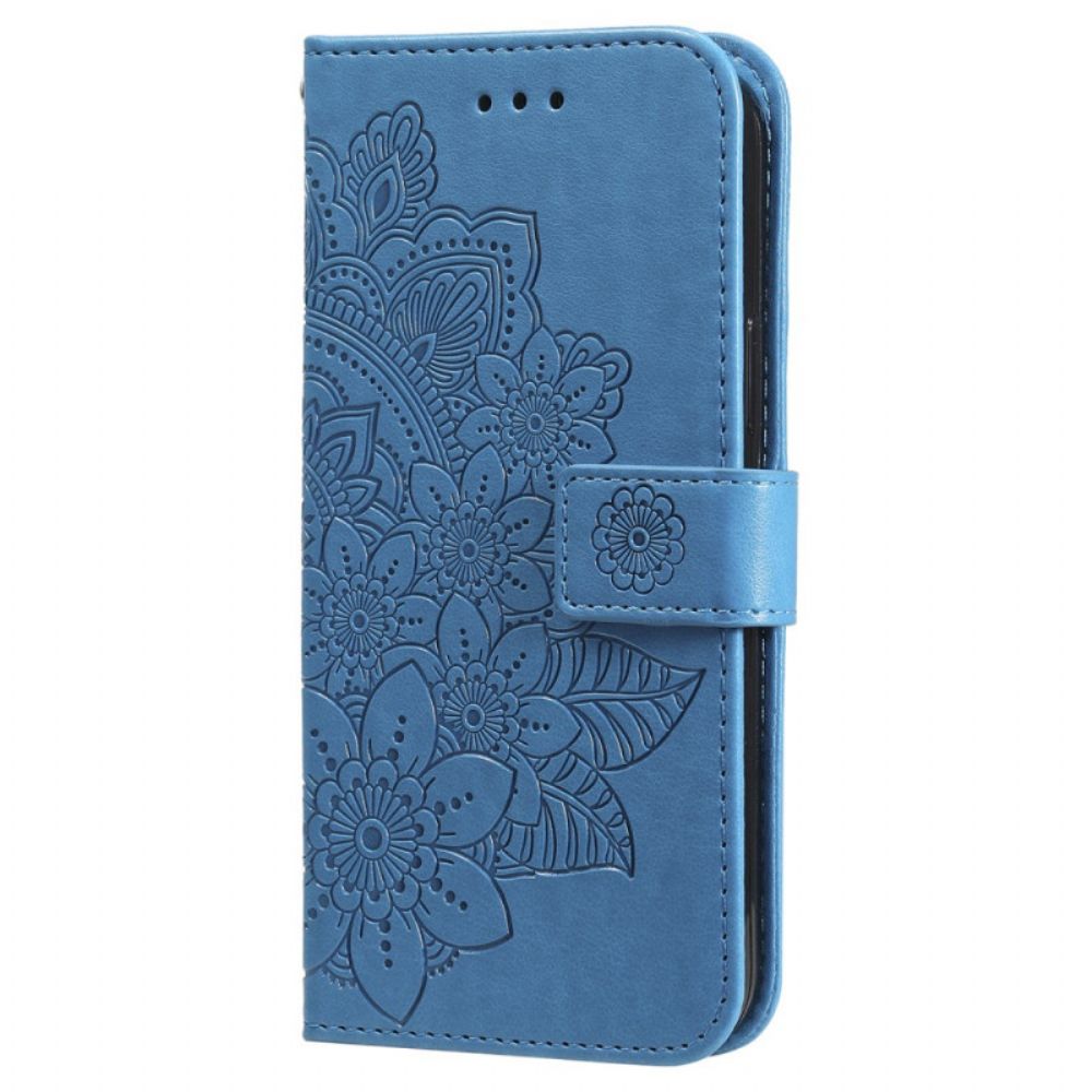 Lederhüllen Für Samsung Galaxy S24 5g Blumenmandala Mit Schlüsselband