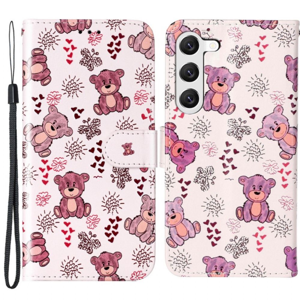 Lederhüllen Für Samsung Galaxy S24 5g Kleine Teddybären Mit Riemen