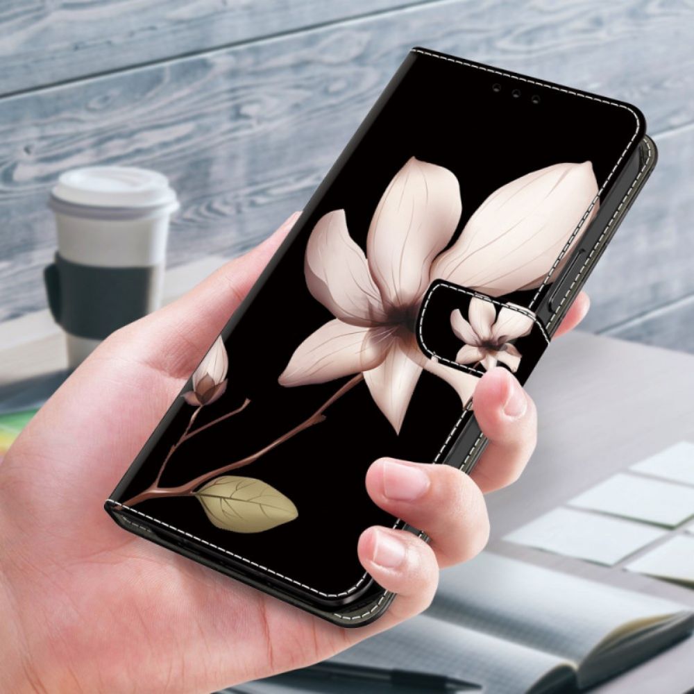 Lederhüllen Für Samsung Galaxy S24 5g Rosa Blume Auf Schwarzem Hintergrund