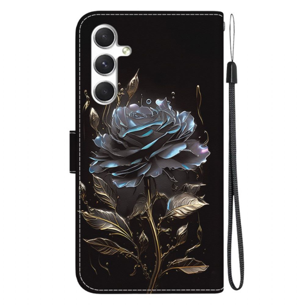 Lederhüllen Für Samsung Galaxy S24 5g Schwarze Rose Mit Riemen