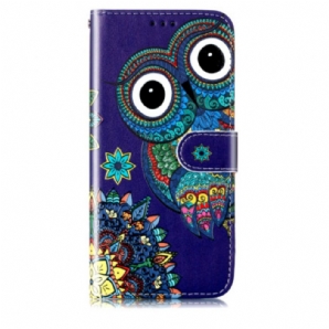 Lederhüllen Samsung Galaxy S24 5g Blaue Eule Mit Riemen