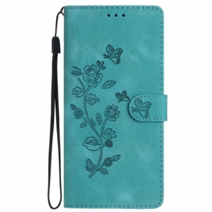 Lederhüllen Samsung Galaxy S24 5g Dezentes Blumenmuster Mit Riemen