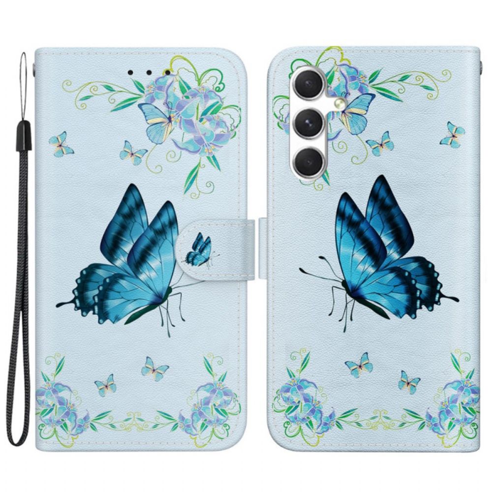 Lederhüllen Samsung Galaxy S24 5g Handyhülle Blauer Schmetterling Und Blumen