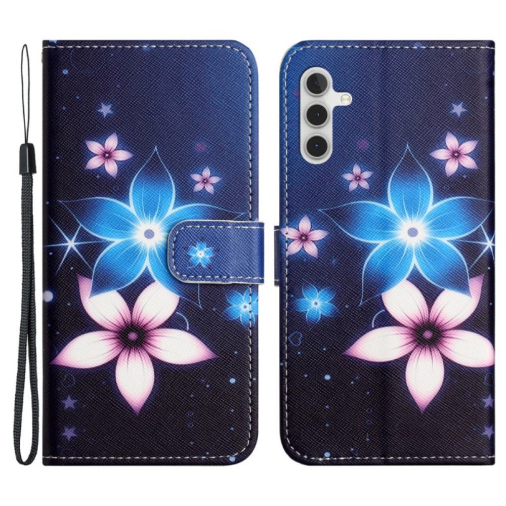 Lederhüllen Samsung Galaxy S24 5g Handyhülle Mondblumen Mit Riemen