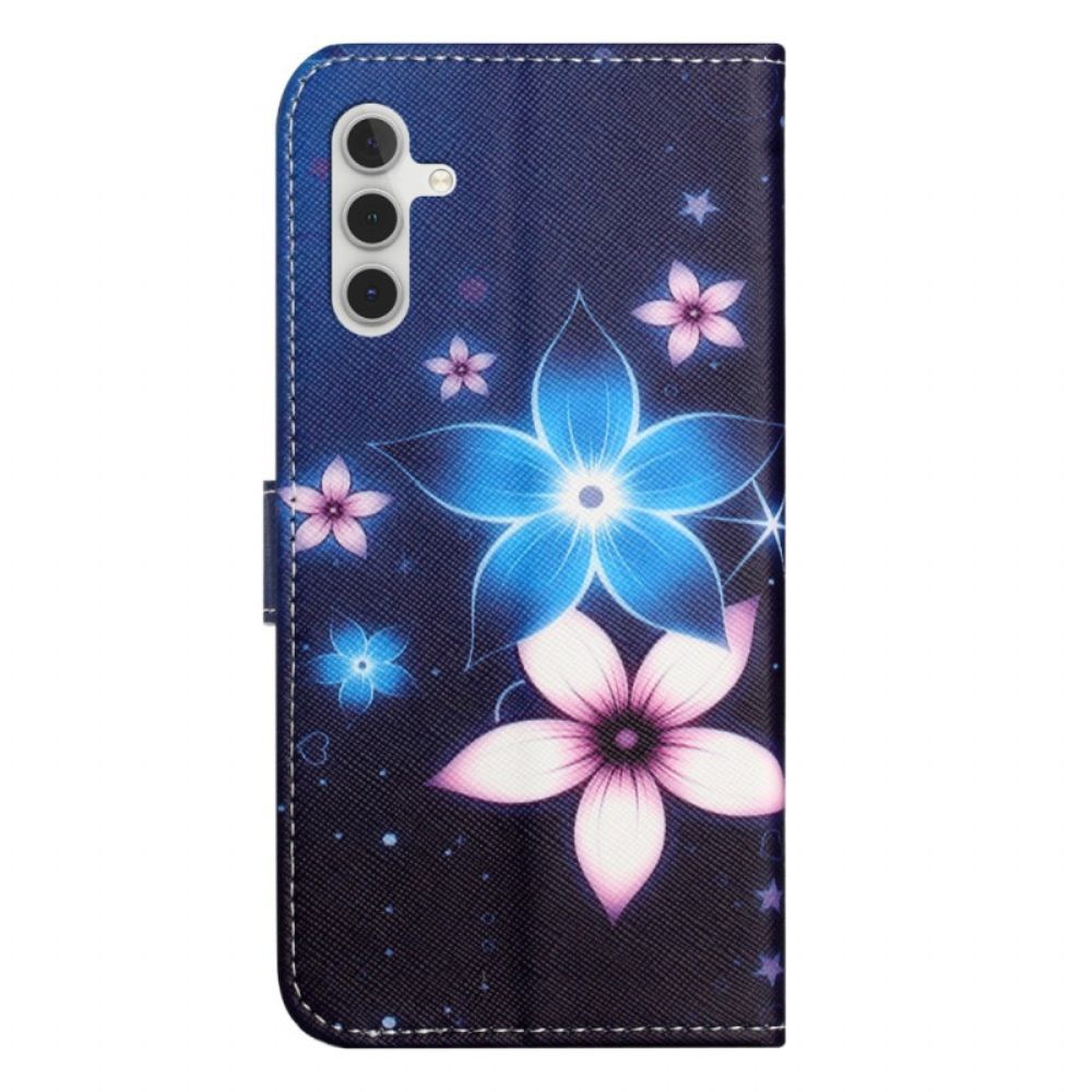 Lederhüllen Samsung Galaxy S24 5g Handyhülle Mondblumen Mit Riemen