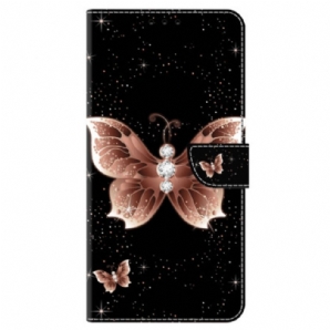 Lederhüllen Samsung Galaxy S24 5g Handyhülle Rosa Diamant-schmetterling