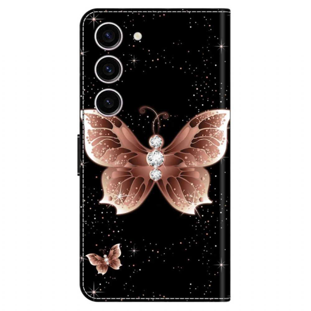 Lederhüllen Samsung Galaxy S24 5g Handyhülle Rosa Diamant-schmetterling