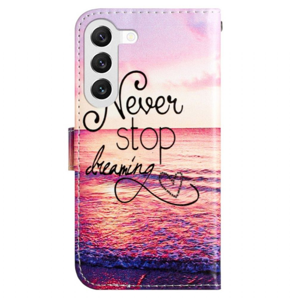 Lederhüllen Samsung Galaxy S24 5g Midnight Never Stop Dreaming Mit Strap