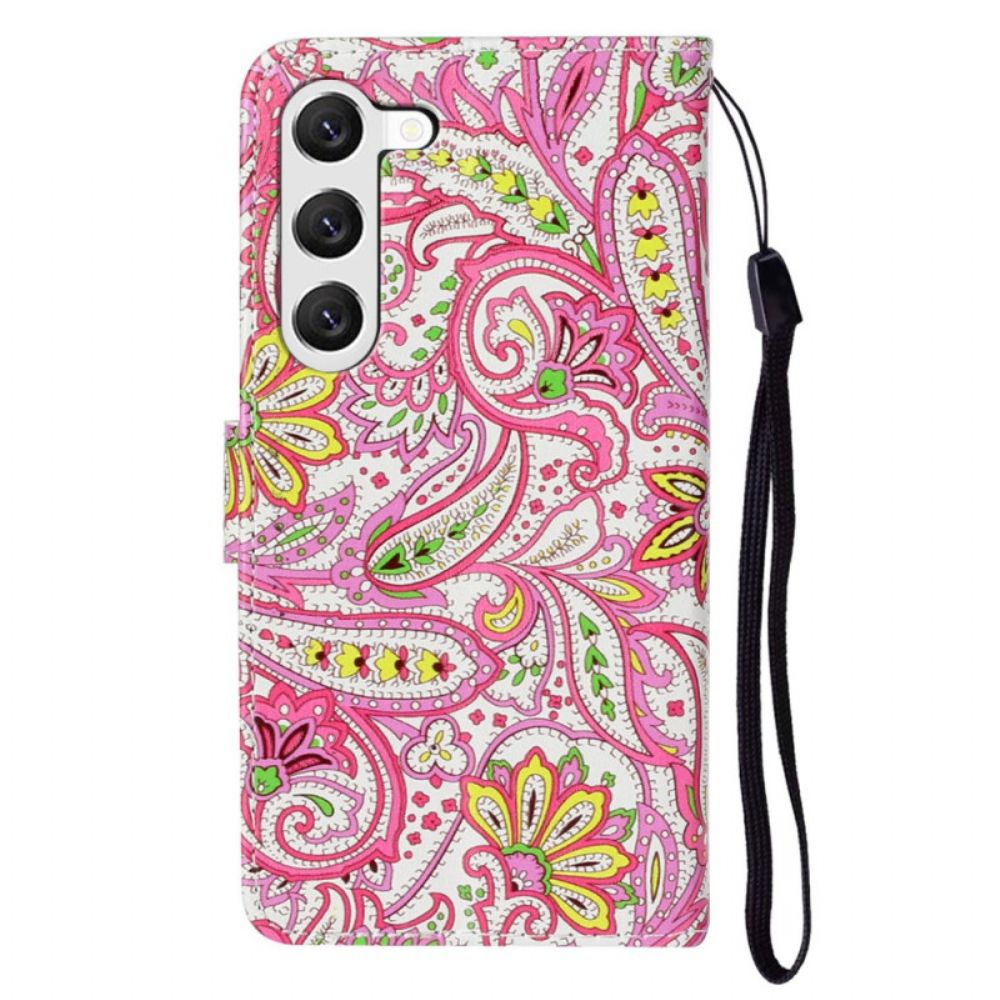 Lederhüllen Samsung Galaxy S24 5g Rosa Blumenmuster Mit Riemen