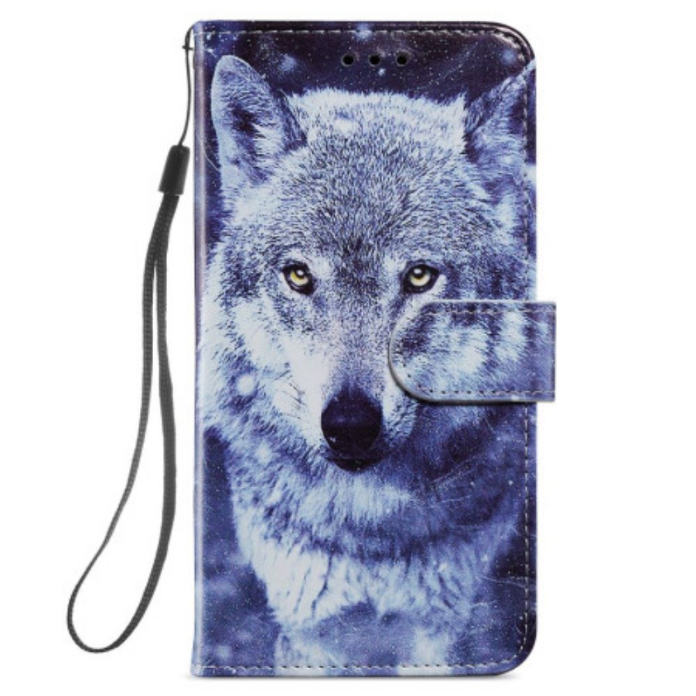 Lederhüllen Samsung Galaxy S24 5g Weißer Wolf Mit Riemen