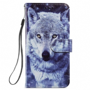 Lederhüllen Samsung Galaxy S24 5g Weißer Wolf Mit Riemen