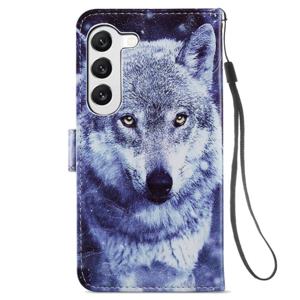 Lederhüllen Samsung Galaxy S24 5g Weißer Wolf Mit Riemen