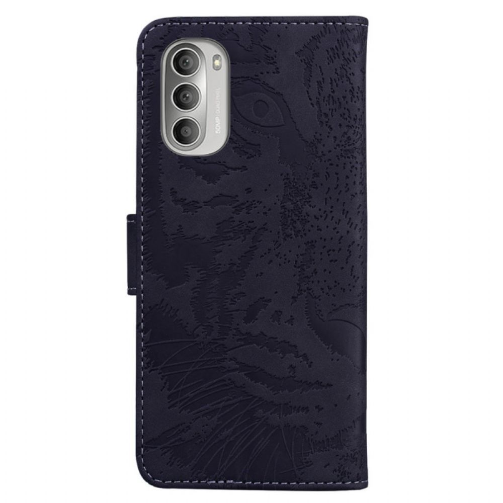 Flip Case Für Moto G51 5G Tigergesichtsdruck