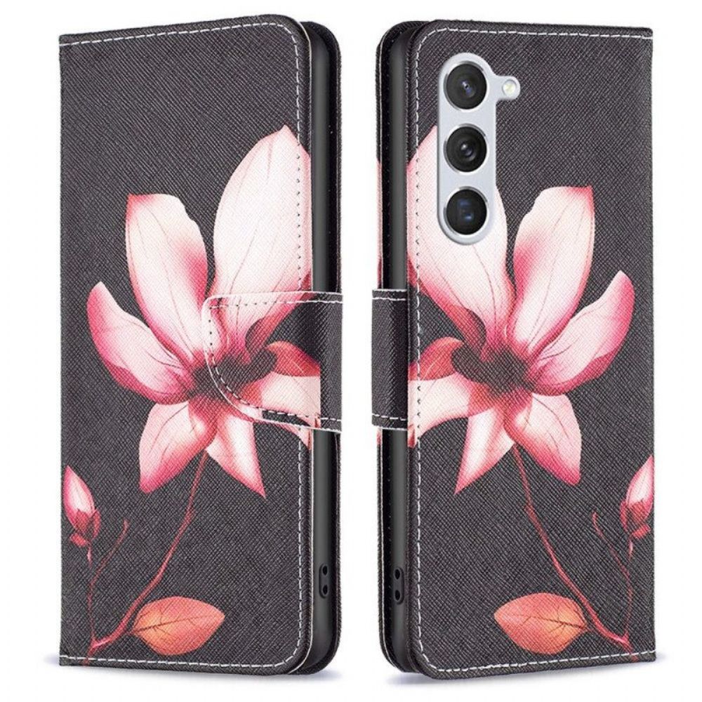 Flip Case Für Samsung Galaxy S23 5G Blume Auf Schwarzem Hintergrund