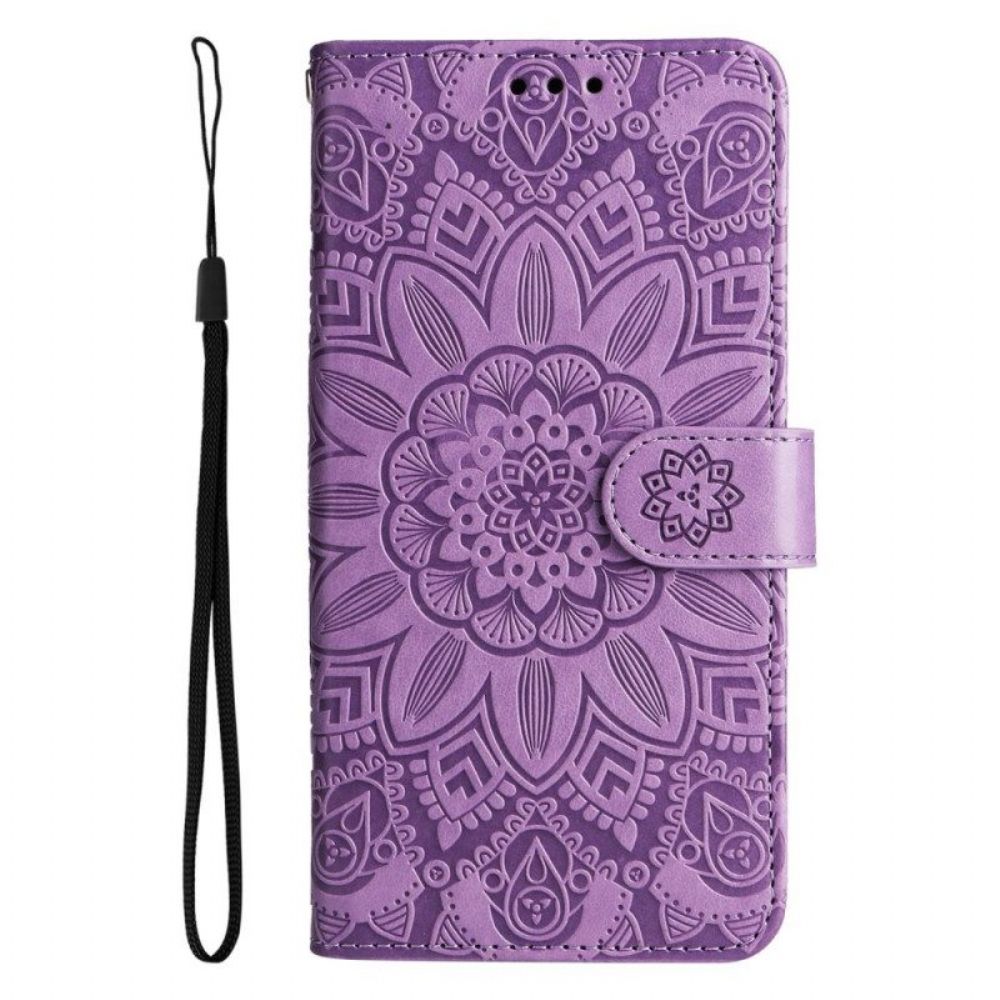 Flip Case Für Samsung Galaxy S23 5G Mandala-sonne Mit Schlüsselband