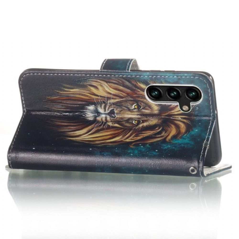 Flip Case Für Samsung Galaxy S23 5G Mit Kordel Schlüsselband Löwe