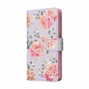 Flip Case Für Samsung Galaxy S23 5G Rfid-blumen Mit Schlüsselband