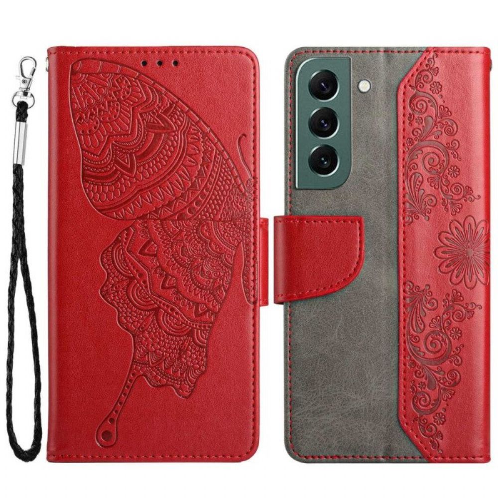 Flip Case Für Samsung Galaxy S23 5G Zweifarbiger Barock-schmetterling