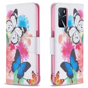 Flip Case Für Oppo A16 / A16s Gemalte Schmetterlinge Und Blumen