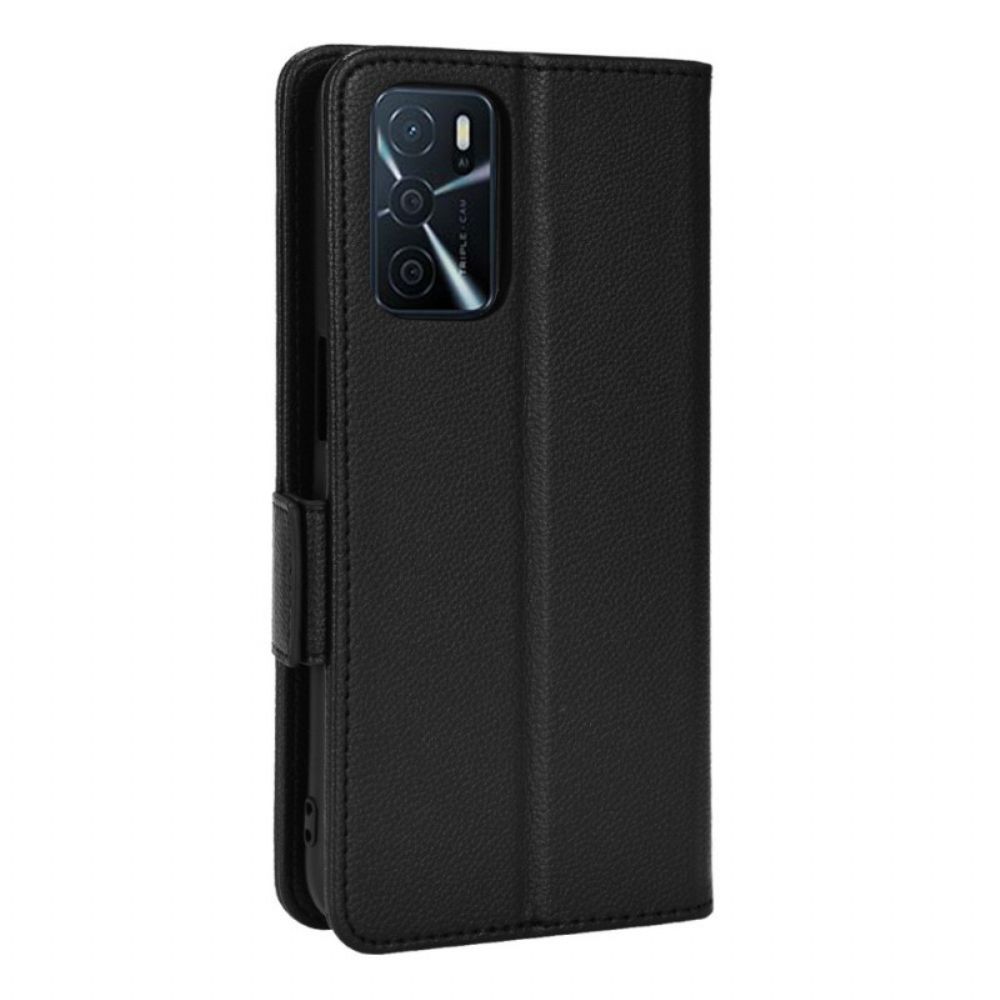 Lederhüllen Für Oppo A16 / A16s Flip Case Doppelte Klappe Litschi Neue Farben