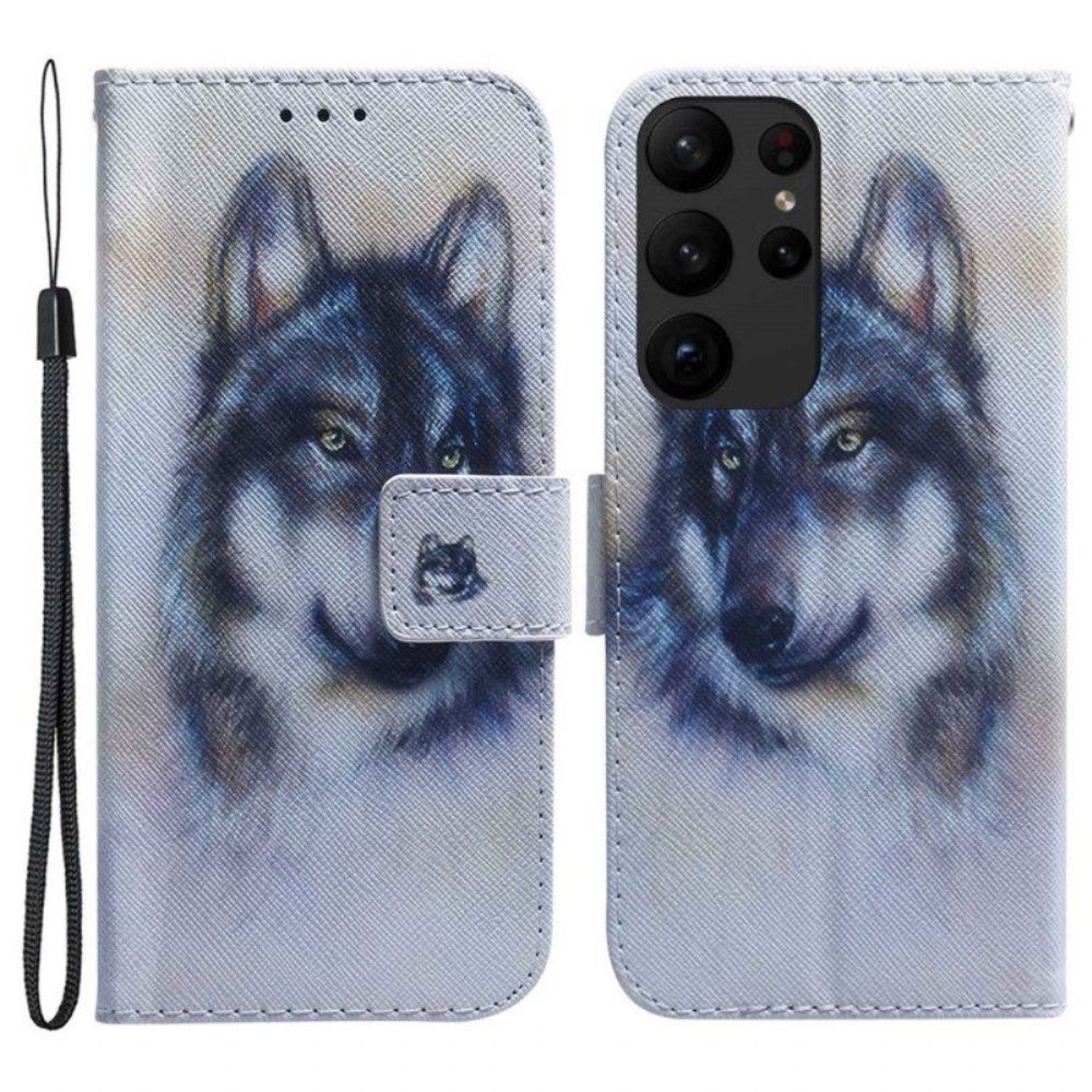 Flip Case Für Samsung Galaxy S23 Ultra 5G Aquarell-wolf