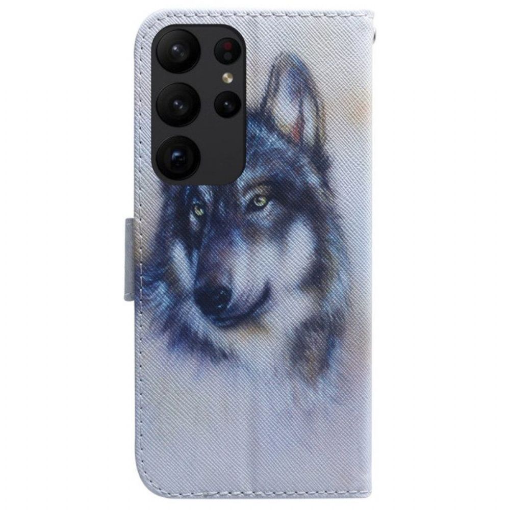 Flip Case Für Samsung Galaxy S23 Ultra 5G Aquarell-wolf