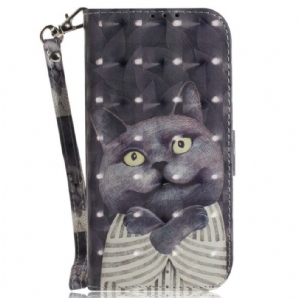 Flip Case Für Samsung Galaxy S23 Ultra 5G Mit Kordel Graue Katze Mit Riemen