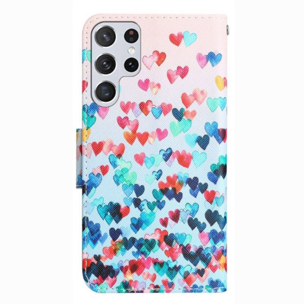 Flip Case Für Samsung Galaxy S23 Ultra 5G Mit Kordel Nur Strappy Hearts